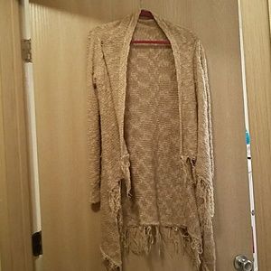 Fringed tan/gold sweater cardigan